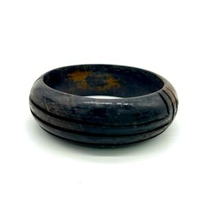 Vintage Wood etched bangle bracelet jewelry dark brown black abstract lines